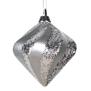 6" Silver Candy Glitter Swirl Diamond Ornament 1