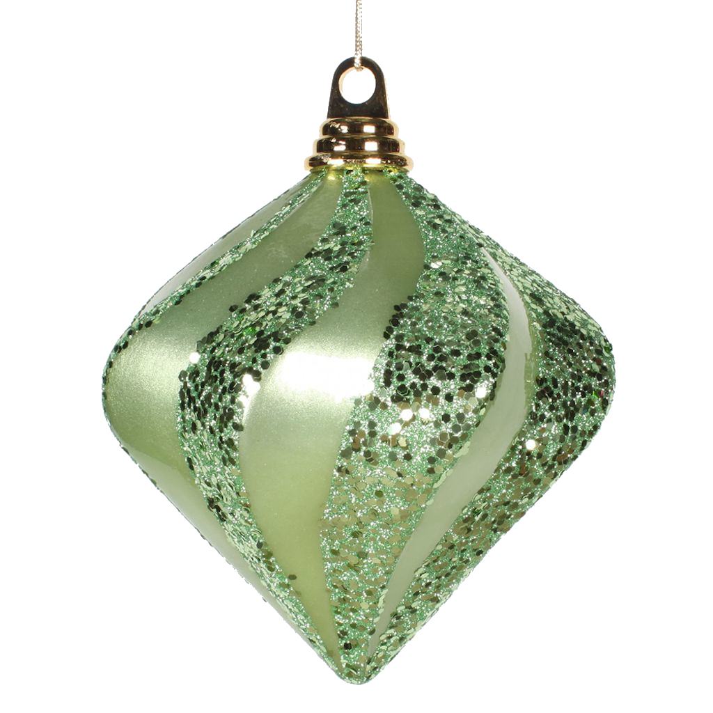 6" Celadon Candy Glitter Swirl Diamond Ornament 1