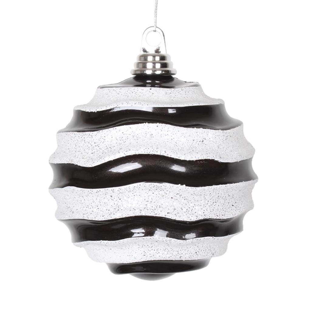 6" Black / Silver Candy Glitter Wave Ball Ornament 1