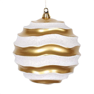 8" Gold / Silver Candy Glitter Wave Ball Ornament 1
