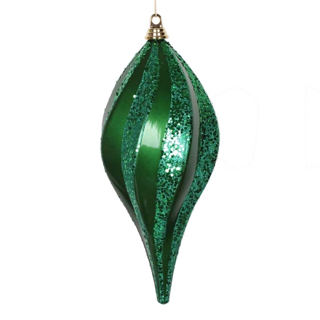 8" Green Candy Glitter Swirl Drop Ornament 1