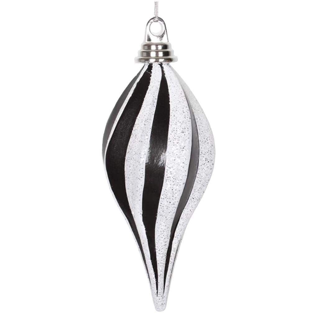 8" Black / Silver Candy Glitter Swirl Drop Ornament 1