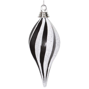 8" Black / Silver Candy Glitter Swirl Drop Ornament 1