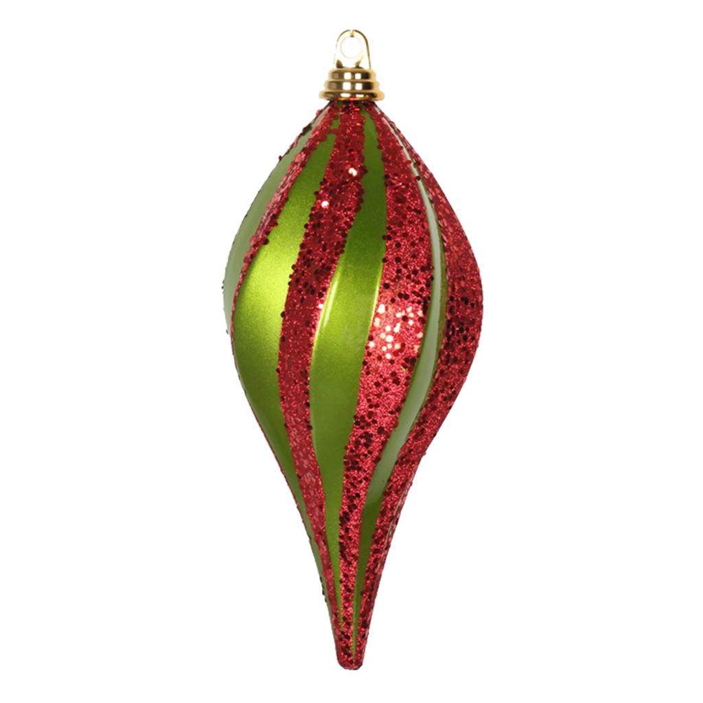 12" Lime / Red Candy Glitter Swirl Drop Ornament 1
