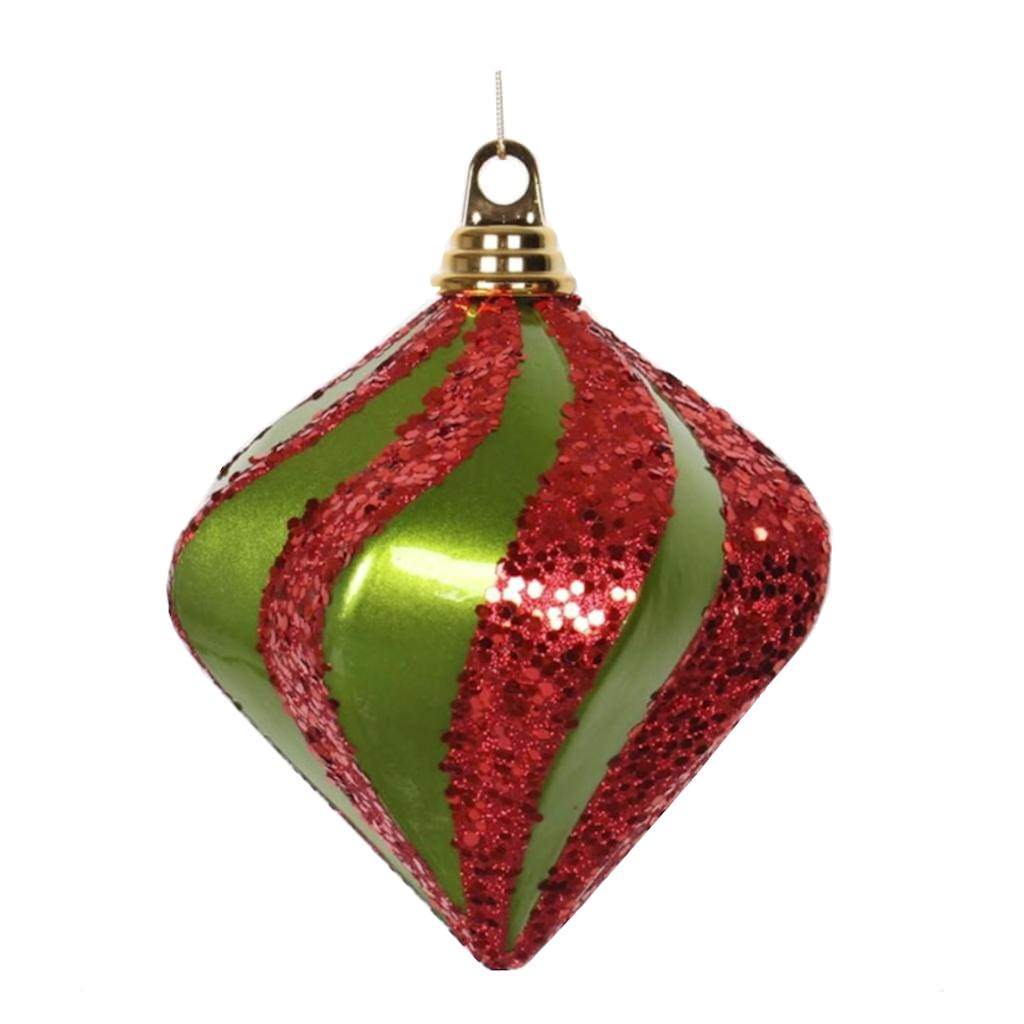 6" Lime / Red Candy Glitter Swirl Diamond Ornament 1