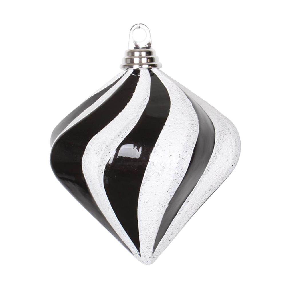 6" Black / Silver Candy Glitter Swirl Diamond Ornament 1