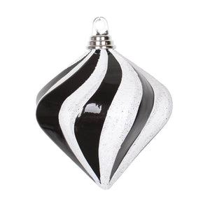 6" Black / Silver Candy Glitter Swirl Diamond Ornament 1
