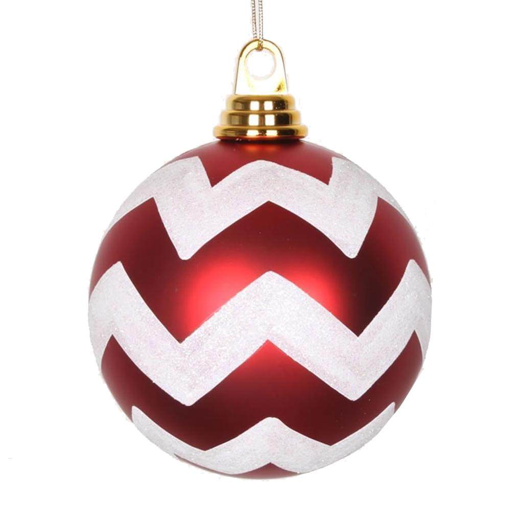 6" Red / White Matte Glitter Chevron Ball Ornament 1