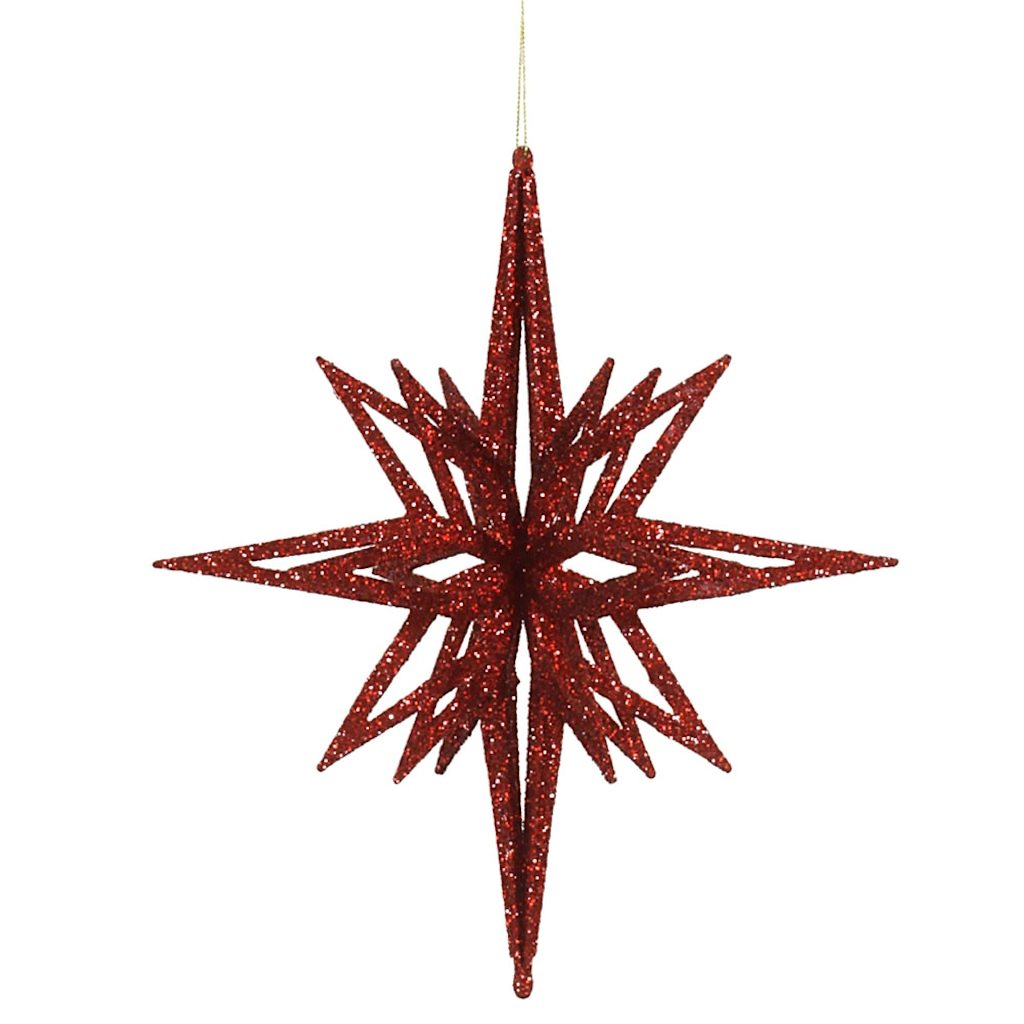12" Red 3D Glitter Star Ornament 1