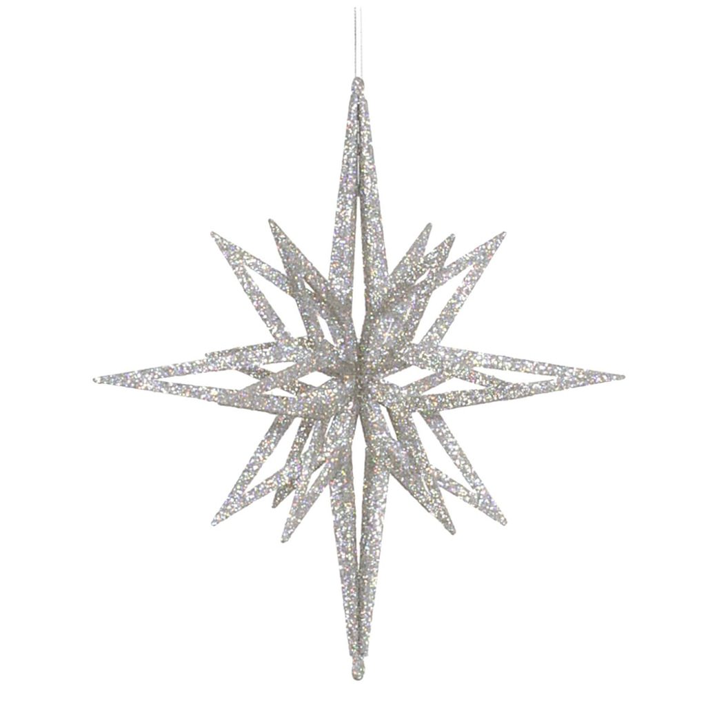 12" Silver 3D Glitter Star Ornament 1