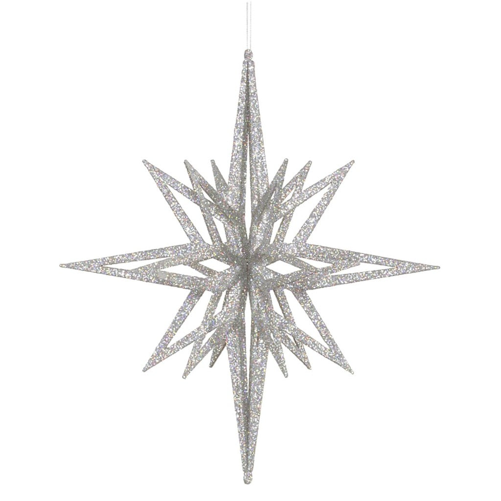16" Silver 3D Glitter Star Ornament 1