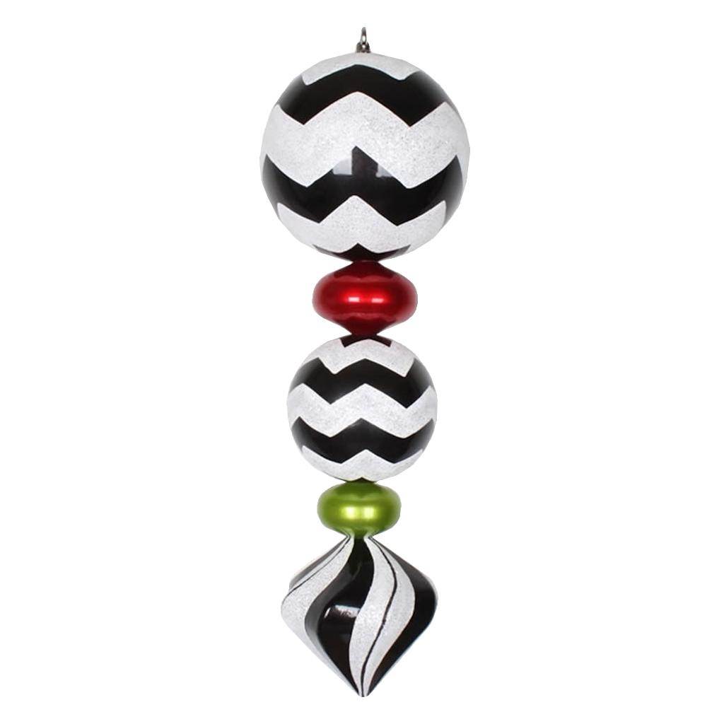 24" Black / White / Red / Lime Chevron Finial Ornament 1