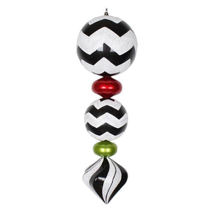 24" Black / White / Red / Lime Chevron Finial Ornament 1