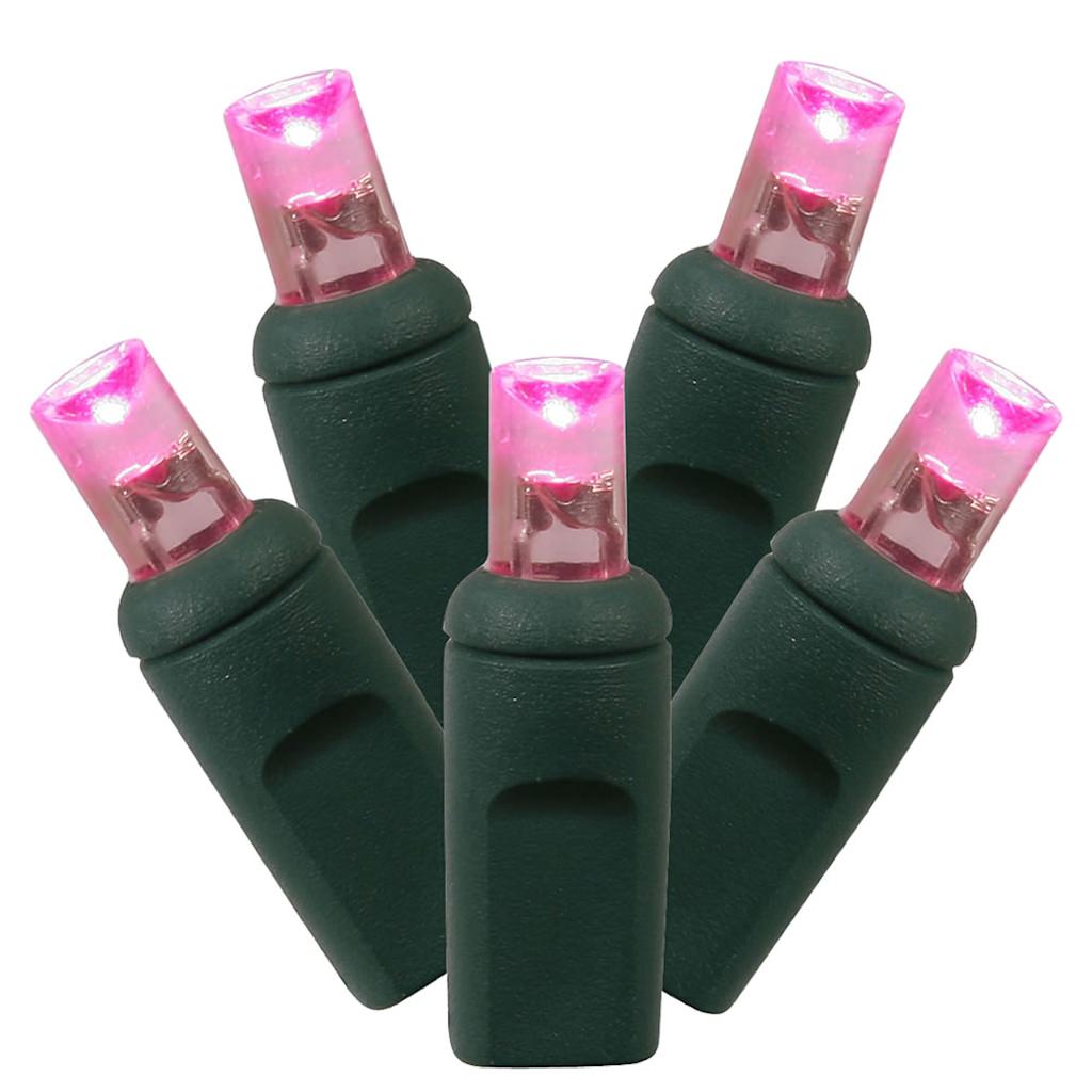 50 Light 25' Green Wire Pink LED Wide Angle Miniature String with 6" Spacing 1