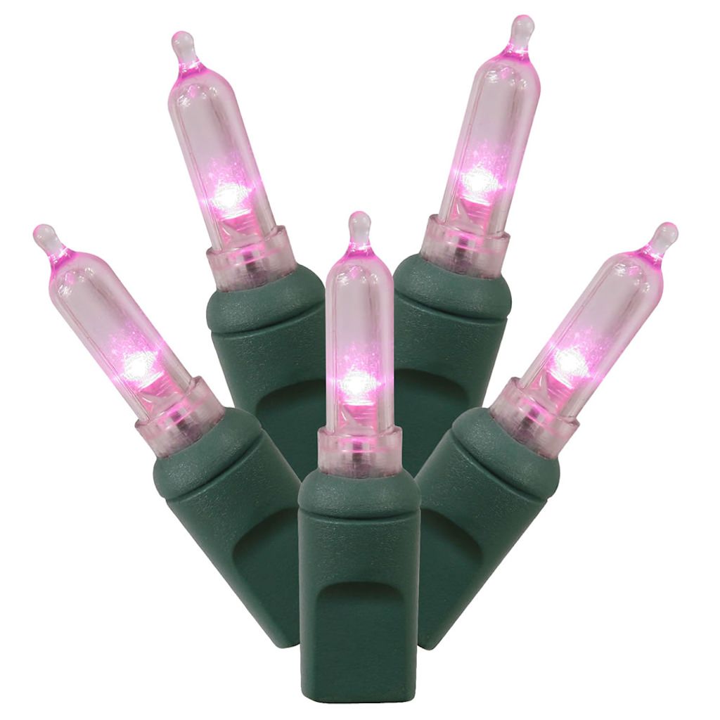 50 Light 25' Green Wire Pink Italian LED Miniature String with 6" Spacing 1