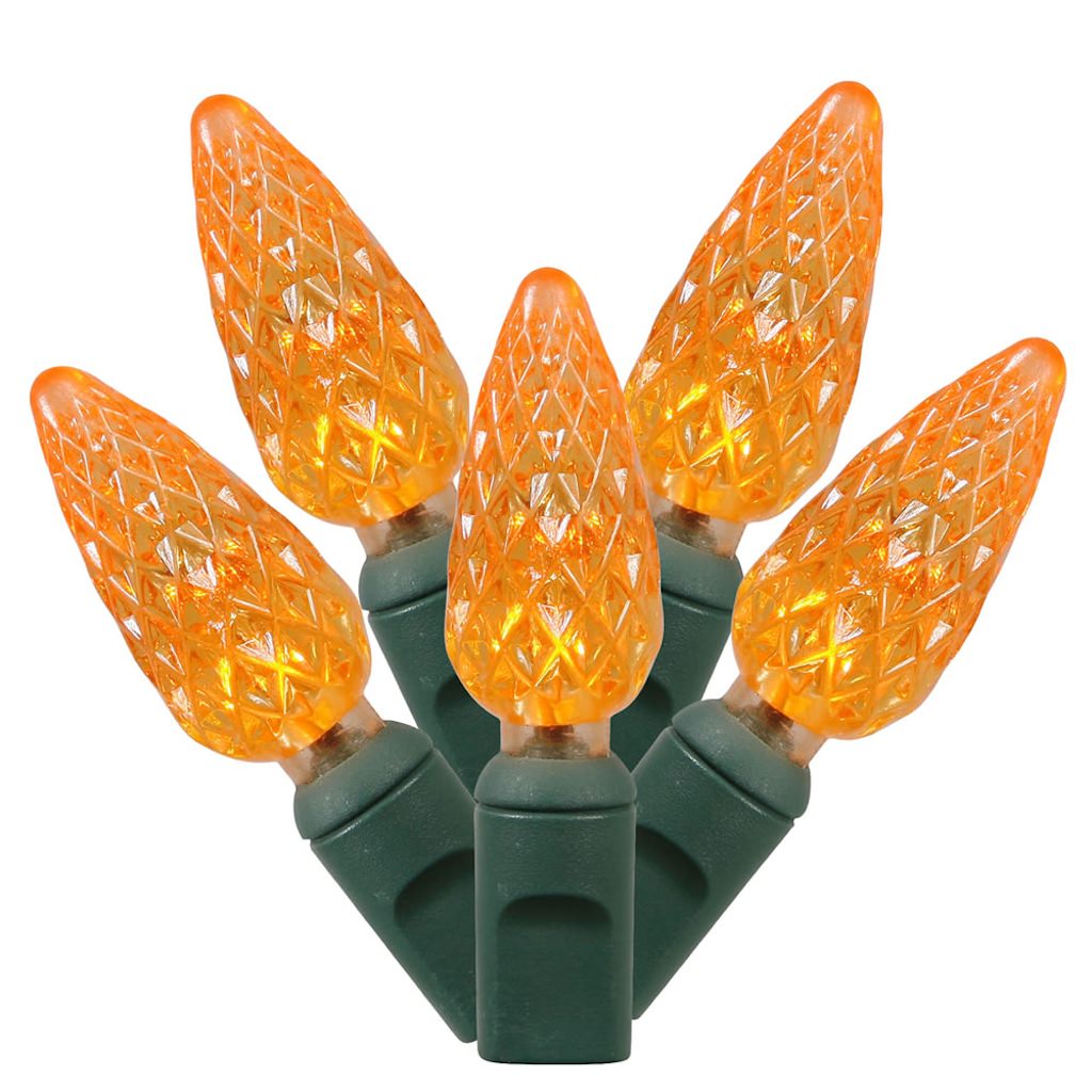 50 Light 25' Green Wire Orange C6 LED String with 6" Spacing 1