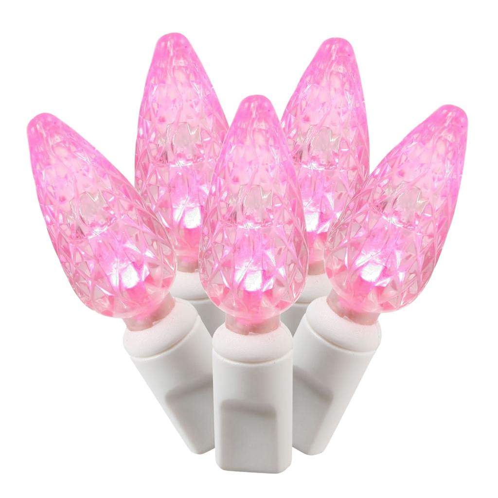 50 Light 25' White Wire Pink C6 LED String with 6" Spacing 1