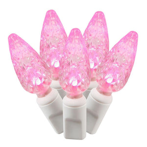 50 Light 25' White Wire Pink C6 LED String with 6" Spacing 1