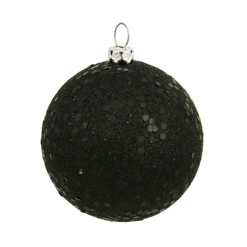 4" Black Sequin Finish Ball Ornament (6 pack) 1