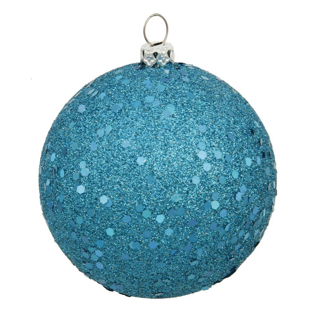 6" Turquoise Sequin Ball Ornament (4 pack) 1
