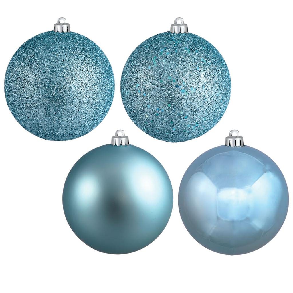 6" Baby Blue Shiny Matte Glitter Sequin Ball Ornament (4 pack) 1