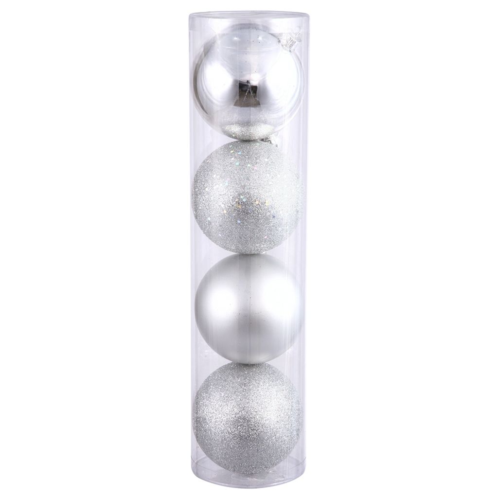 8" Silver Shiny Matte Glitter Sequin Ball Ornament (4 pack) 1