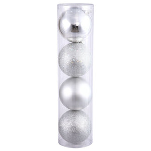8" Silver Shiny Matte Glitter Sequin Ball Ornament (4 pack) 1