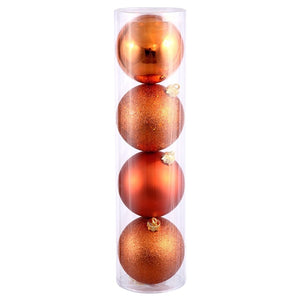 8" Burnished Orange Shiny Matte Glitter Sequin Ball Ornament (4 pack) 1