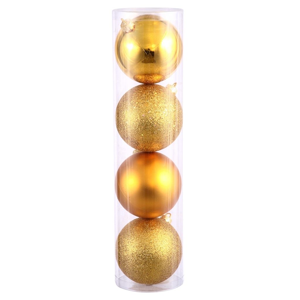 8" Antique Gold Matte Shiny Glitter Sequin Ball Ornament (4 pack) 1