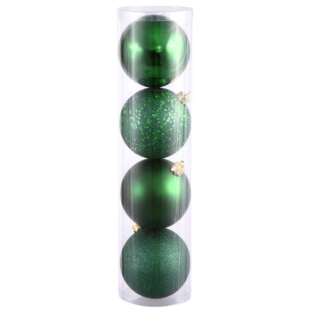 10" Emerald Shiny Matte Glitter Sequin Ball Ornament (4 pack) 1