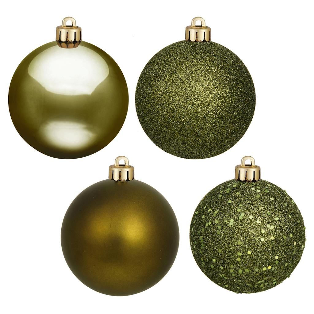 12" Olive Matte Shiny Sequin Glitter Ball Ornament (4 pack) 1