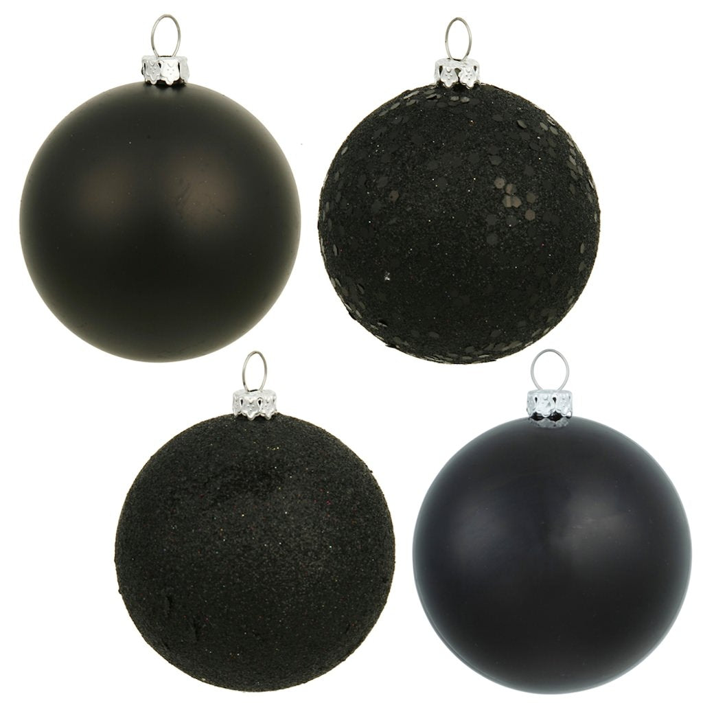 12" Black Shiny Matte Glitter Sequin Ball Ornament (4 pack) 1
