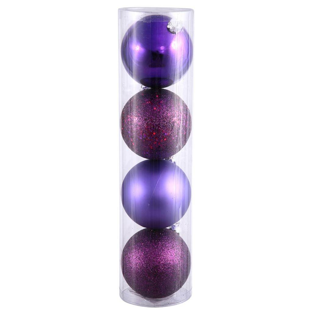 12" Plum 4 Assorted Finish Ornaments (set of 4) 1
