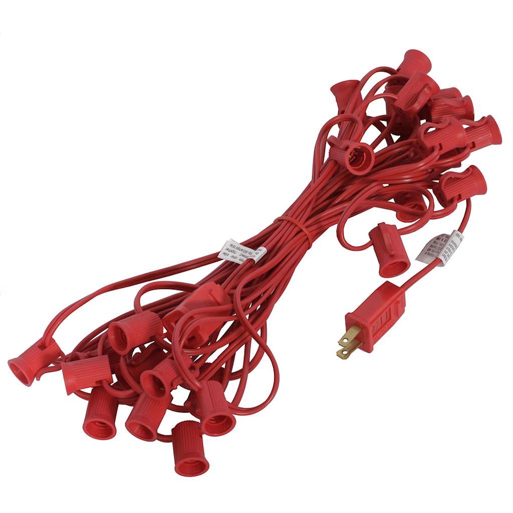 25 Light 25' Red Wire Fused Plug Empty C9 String with 12" Spacing 1