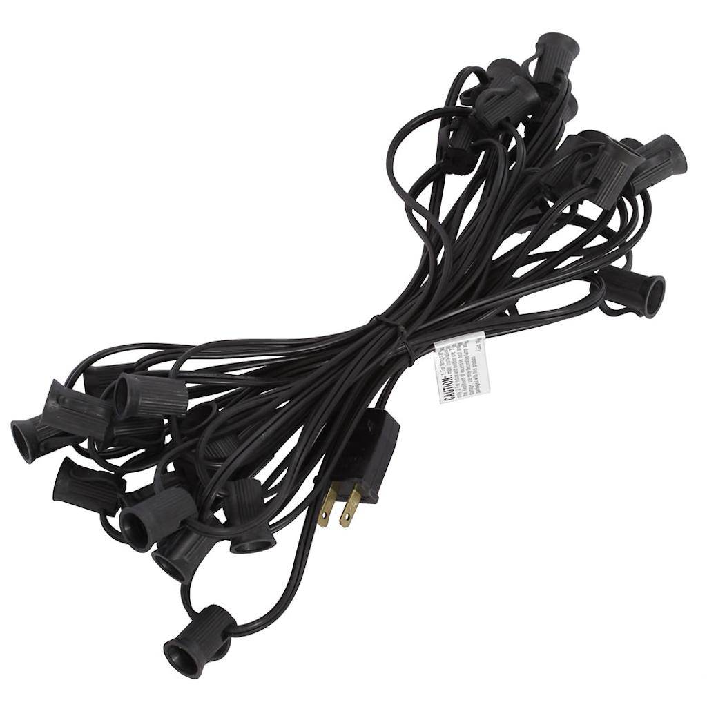 1000 Light 1000' Black Wire Empty Candelabra Screw (E12) C9 String with 12" Spacing 1