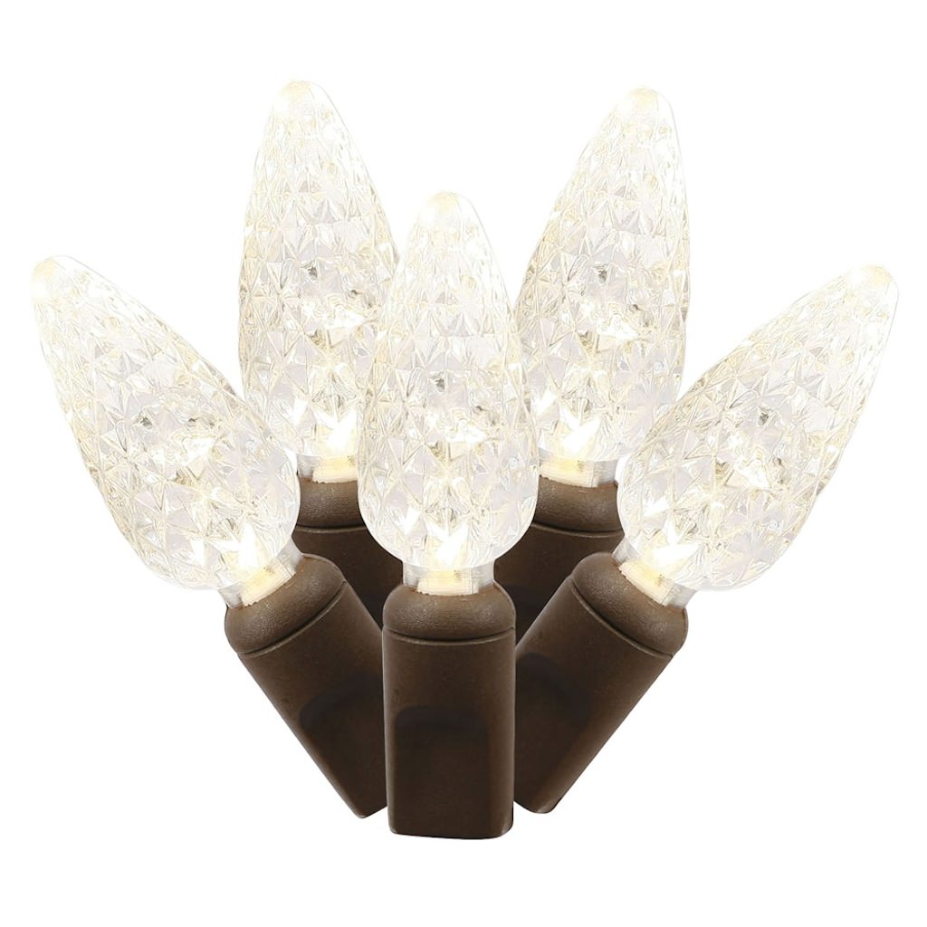 100 Light 34' Brown Wire Warm White C6 LED String with 4" Spacing 1