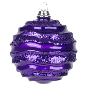 8" Plum Candy Glitter Wave Ball Ornament 1