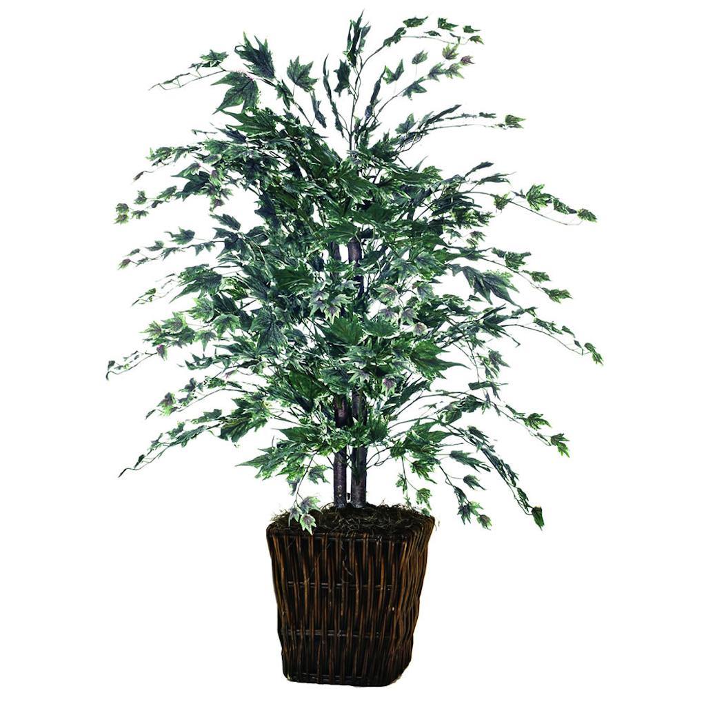 48' Artificial Silver Maple Bush in Square Rattan Container 1
