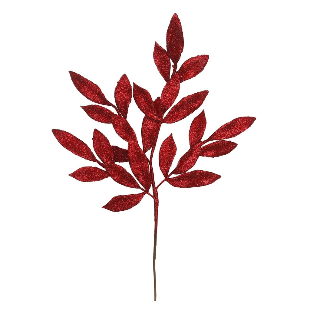 22" Red Glitter Bay Leaf Spray (12 pack) 1