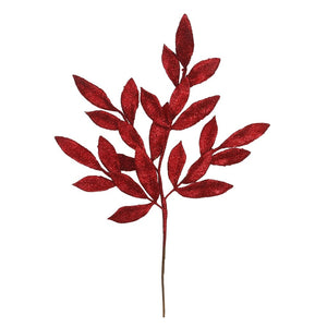 22" Red Glitter Bay Leaf Spray (12 pack) 1