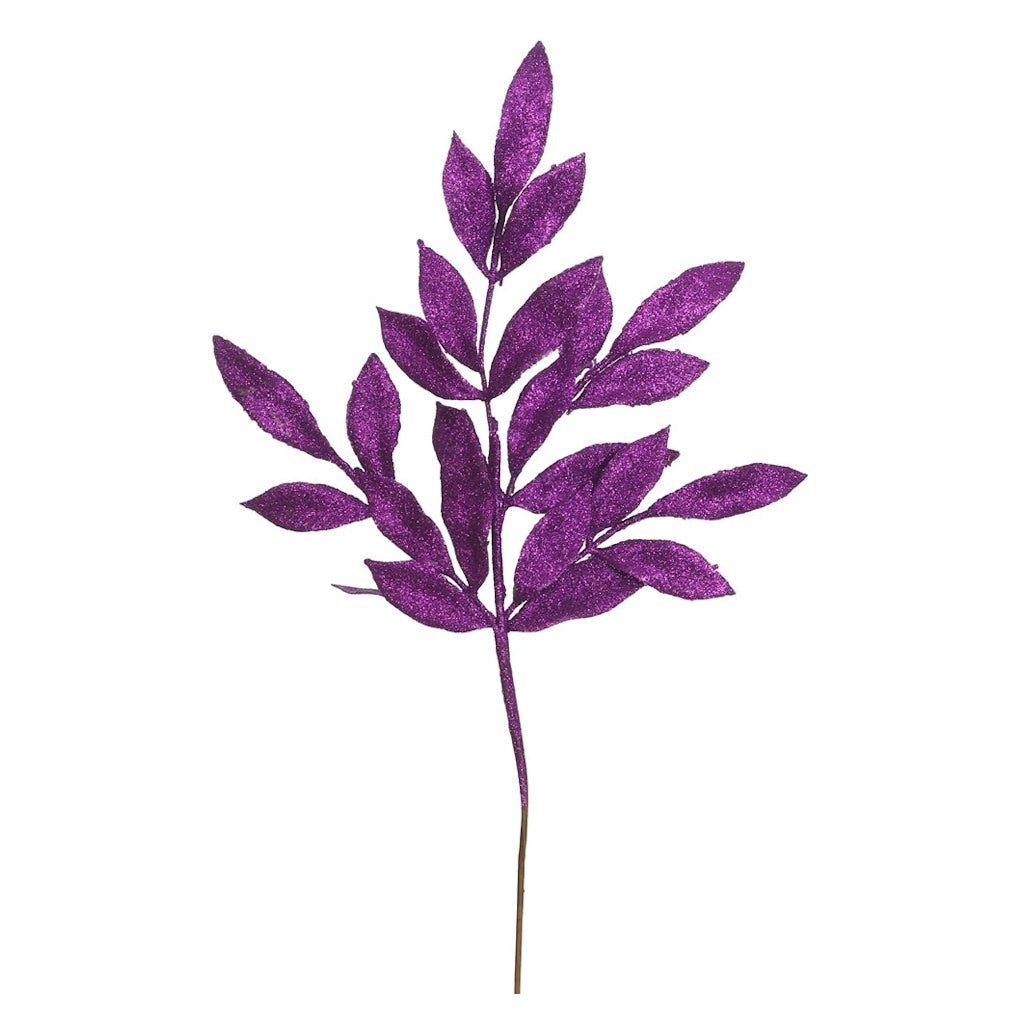 22" Purple Glitter Bay Leaf Spray (12 pack) 1