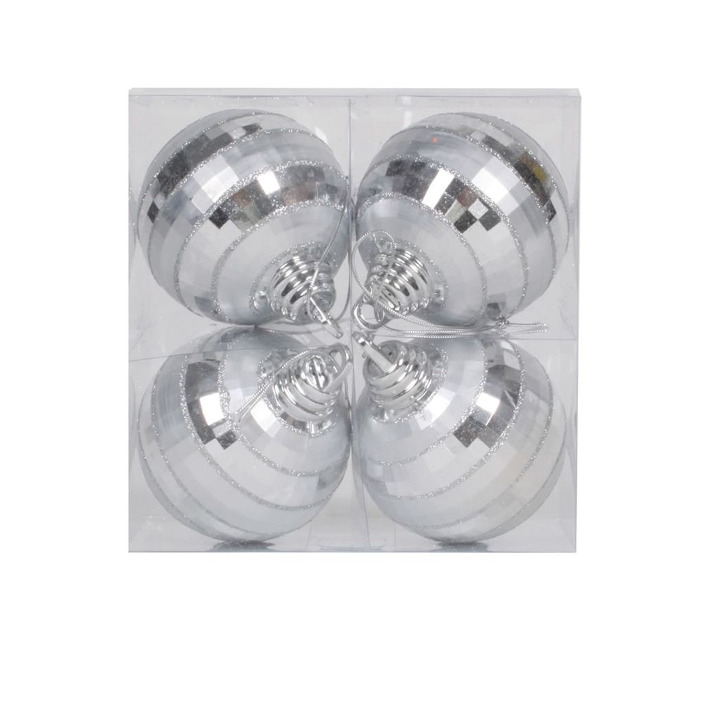 4" Silver Shiny Matte Glitter Mirror Ball Ornament (4 pack) 1