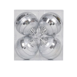 4" Silver Shiny Matte Glitter Mirror Ball Ornament (4 pack) 1