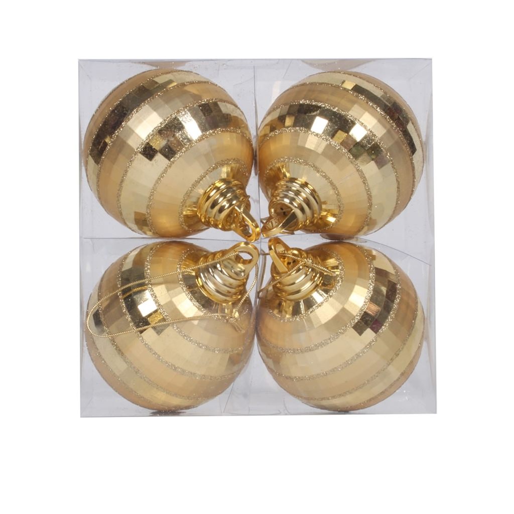 4" Gold Shiny Matte Glitter Mirror Ball Ornament (4 pack) 1
