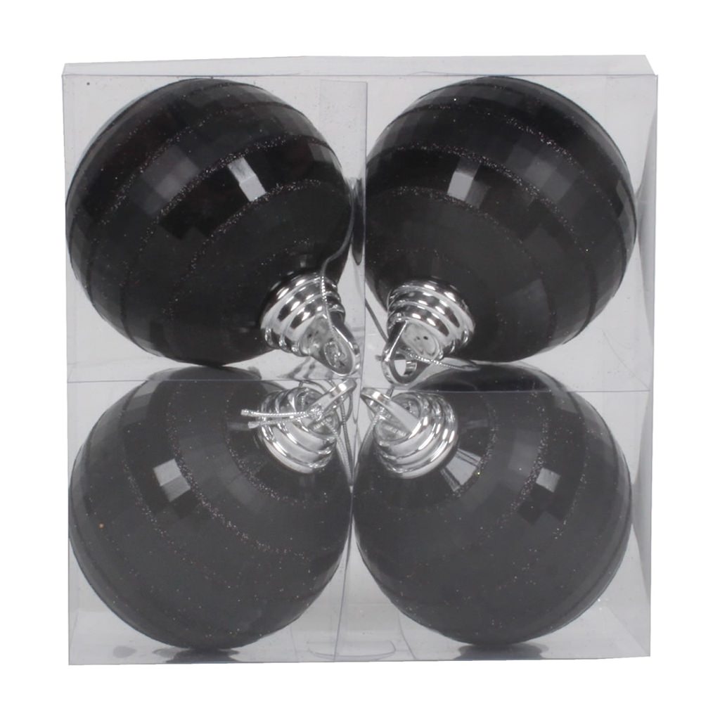 4" Black Shiny Matte Glitter Mirror Ball Ornament (4 pack) 1