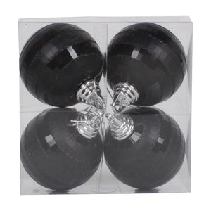 4" Black Shiny Matte Glitter Mirror Ball Ornament (4 pack) 1