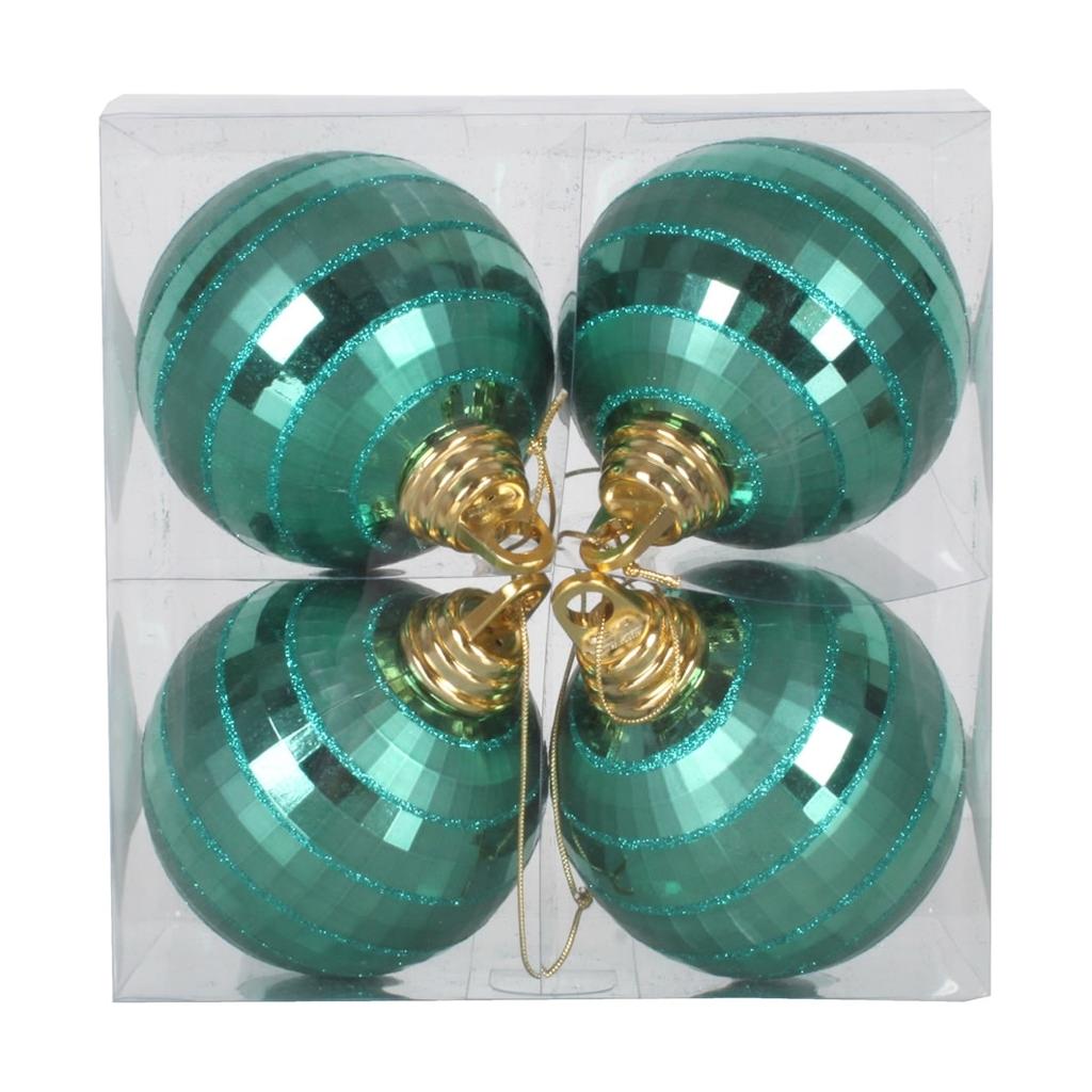 4" Emerald Shiny Matte Glitter Mirror Ball Ornament (4 pack) 1
