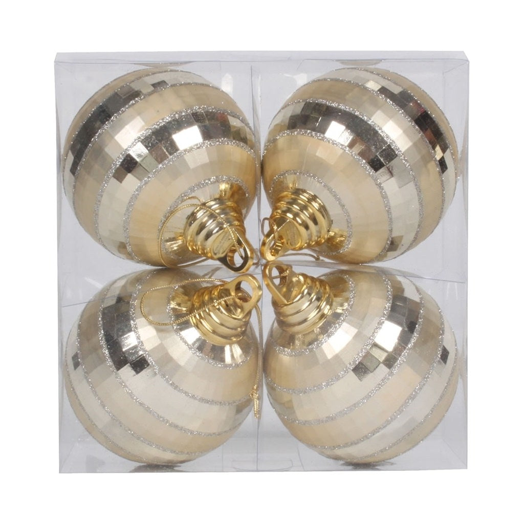 4" Champagne Shiny Matte Glitter Mirror Ball Ornament (4 pack) 1