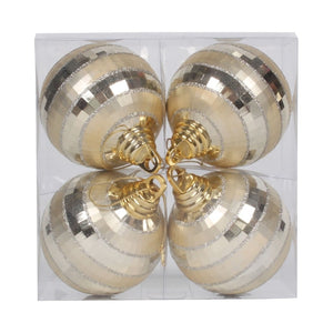4" Champagne Shiny Matte Glitter Mirror Ball Ornament (4 pack) 1