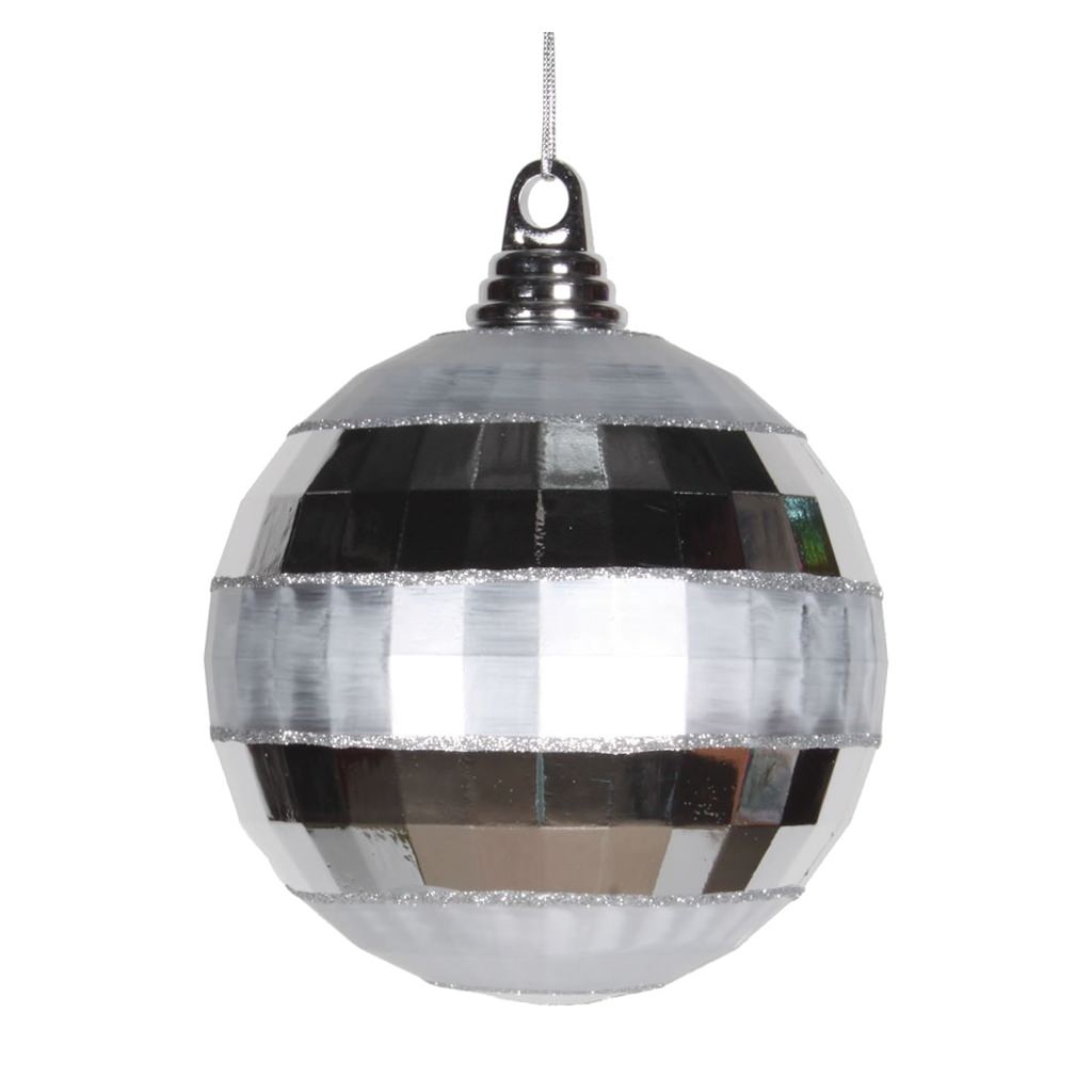 5.5" Silver Shiny Matte Glitter Mirror Ball Ornament 1
